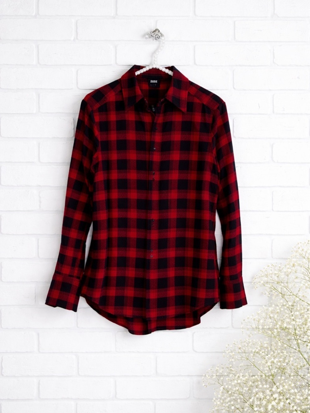 Paige Clemence Shirt in True Red and Black Plaid Button Front Shirt Size…